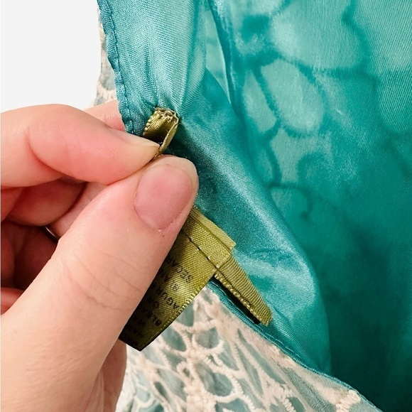 Francesca's Whisper Mini Dress White Floral Lace Overlay Mint Teal Lining Small - Picture 11 of 11